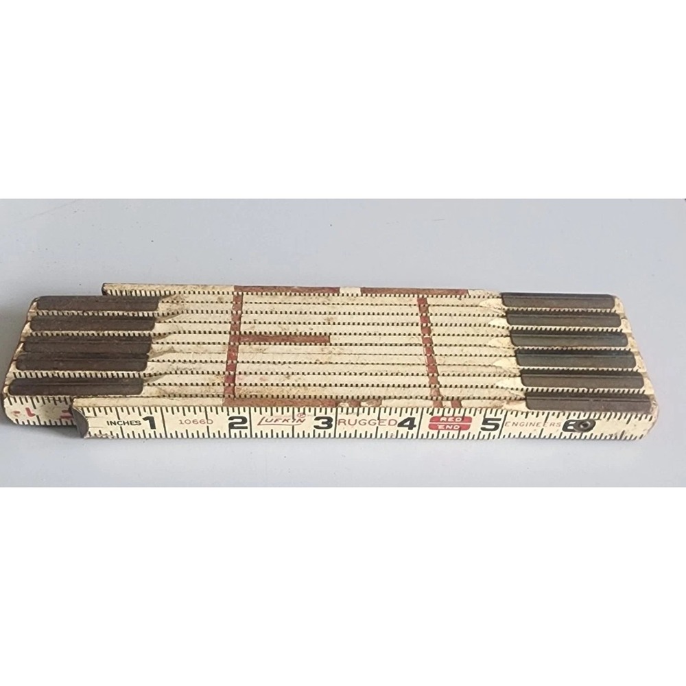 Vintage Lufkin Ruler 1066D 6 Ft. Red End Rugged Engineers Folding  Wood